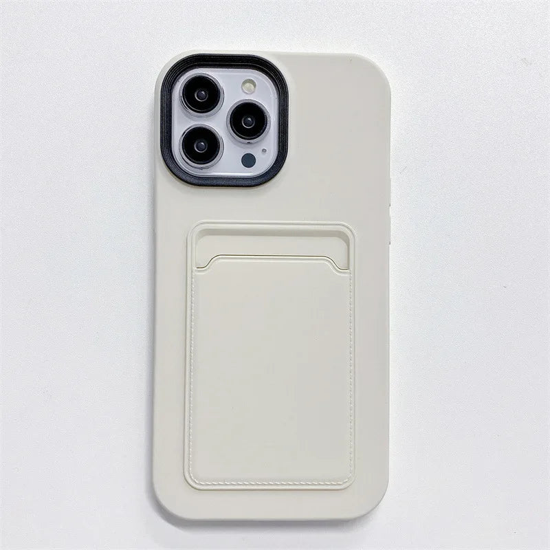 3 in 1 Card Holder Wallet Solid Color Skin Feel Phone Case For iPhone