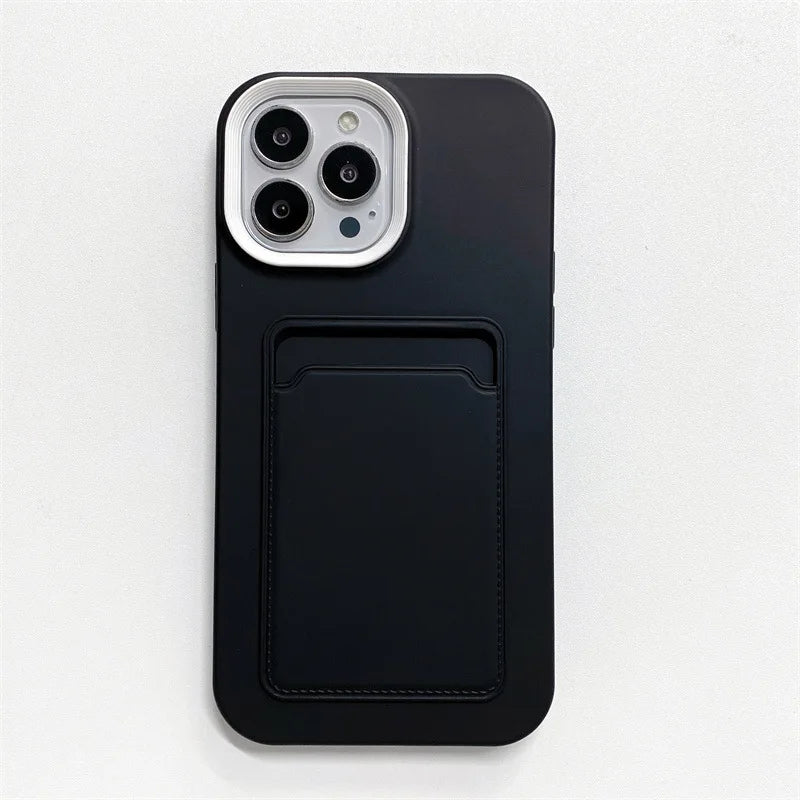 3 in 1 Card Holder Wallet Solid Color Skin Feel Phone Case For iPhone