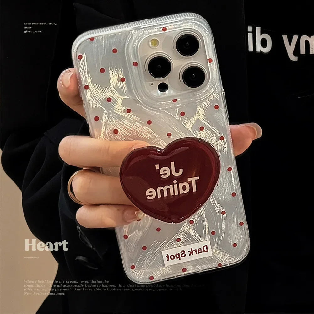 Black Red Heart Grip Tok Stand Holder Dazzling Laser Phone Case For iPhone
